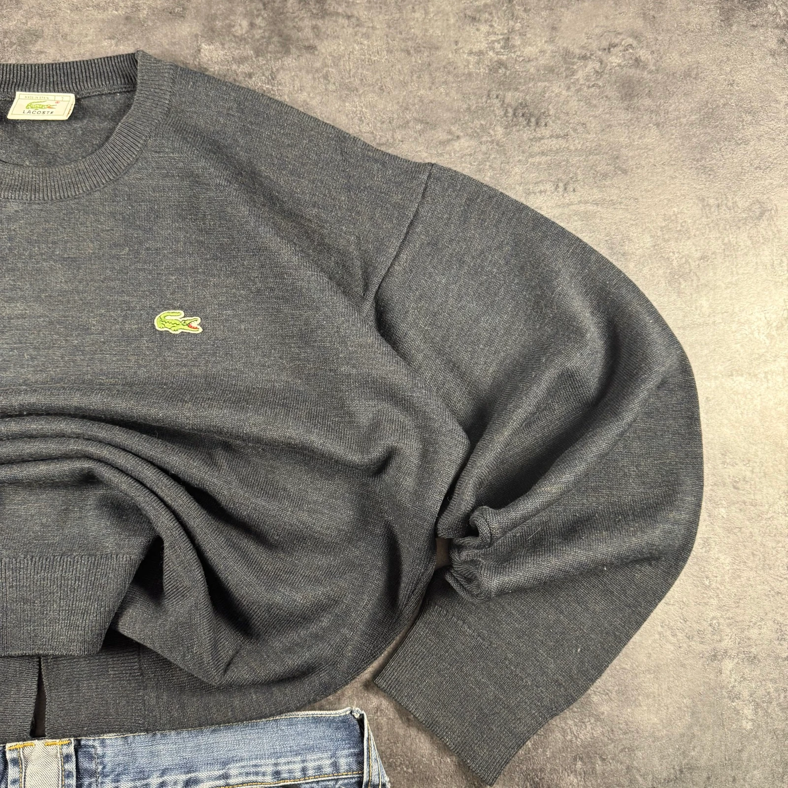 Lacoste Crewneck Sweater Grey Premium Vintage 90's Archive Tactical Made in Spain Wool Knit Jumper – photo 3